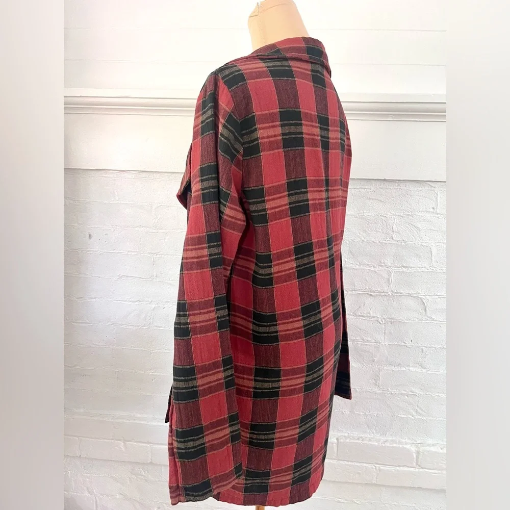 POL Red and Black Plaid Oversize Blazer Lightweight Double Breasted Long Jacket - Picture 9 of 17